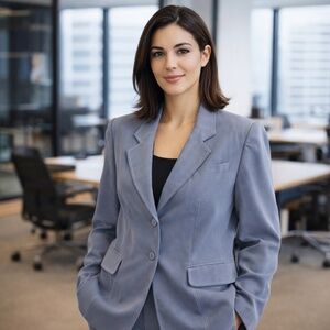 NWT Halston blazer/jacket women 12 blue/grey 100% silk corporate girlie office